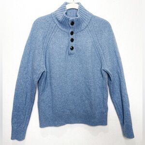 Banana Republic Italian Yarn Mock Neck Button Wool Blend Pullover Sweater Blue